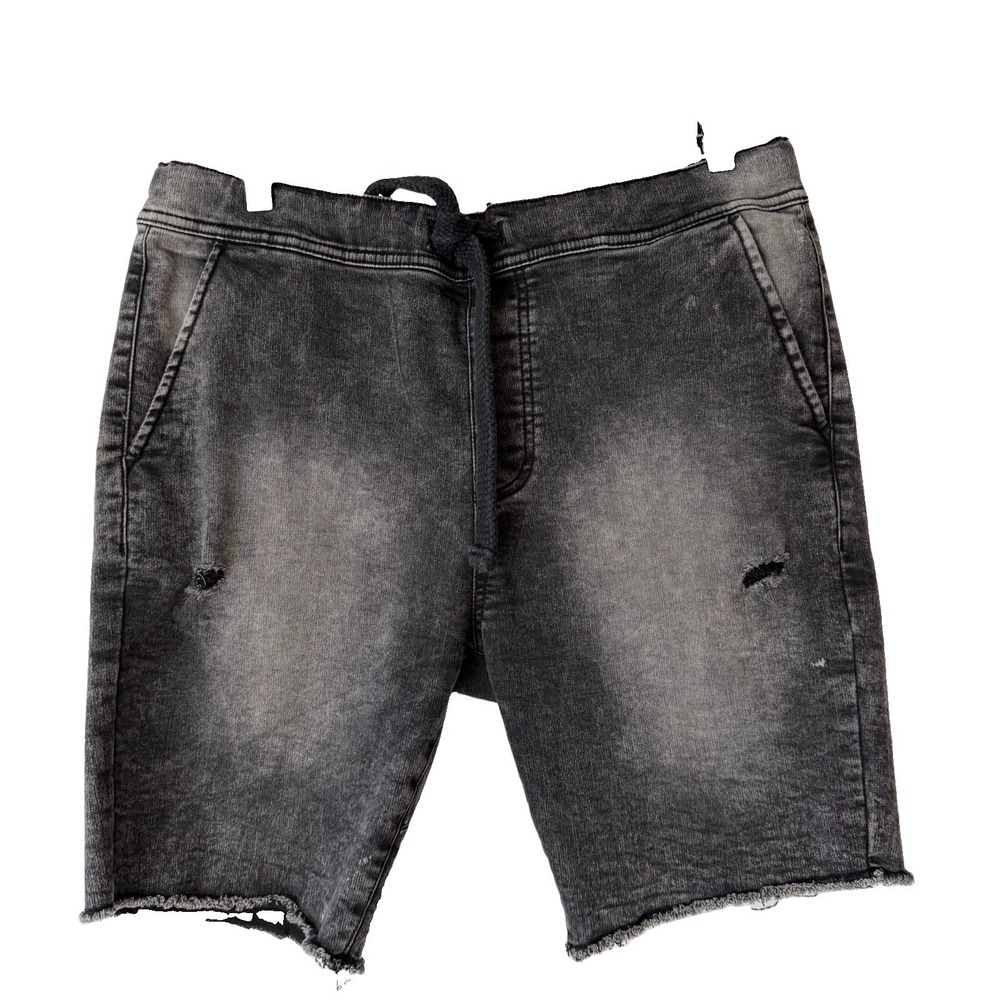 West 49 Jean Shorts Drop Crotch Raw Hem Acid Wash Grunge Skater Black Large L